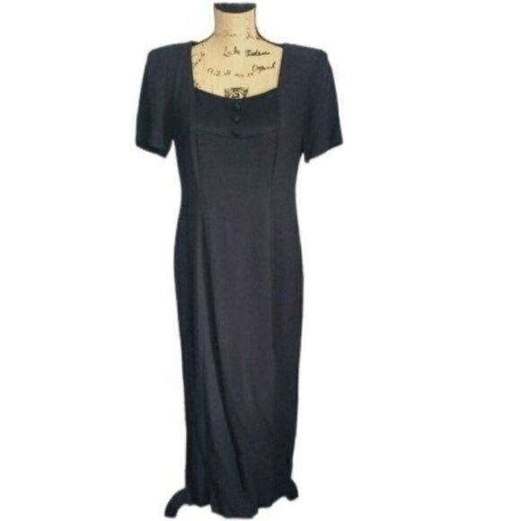 Vintage 90s Wednesday Black Sweetheart Neck Long Dress - Picture 2 of 9